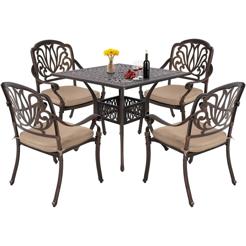 Asuman 4 - Person Patio Dining Set with Square Table , Cushions Included, Beige
