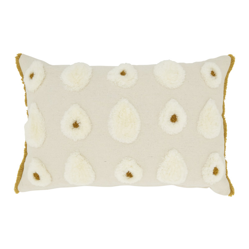 Off-White Cotton Pom Pom Throw Pillow Cover, 12"x18"