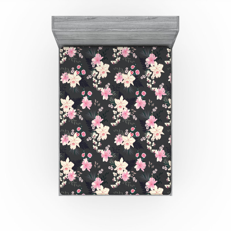 Ambesonne Vintage Fitted Sheet Aquarelle, Pastel Pink/Champagne Floral, King Fitted Sheet