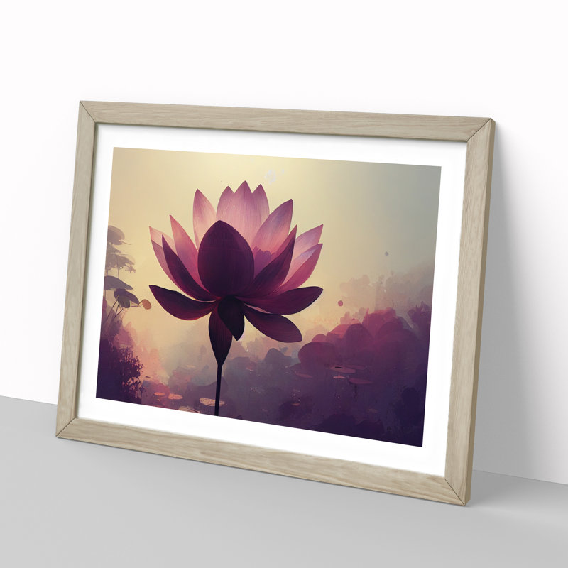 Soulful Lotus Flower - Single Picture Frame Print, 25cm H x 34cm W x 2cm D, Oak