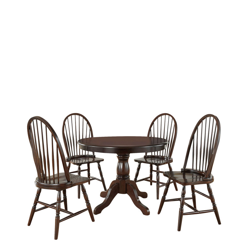 Fairview Pedestal Dining Table With Windsor Dining Chairs, 30" H x 42" L x 42" W, 5 Pieces: Table, 4 Chairs, Espresso