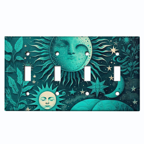 WorldAcc Copper Rust Patina Teal Print 4 Gang Toggle Light Switch
