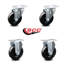 4 Inch Hard Rubber Wheel Swivel Top Plate Caster Set with 2 Rigid Service Caster