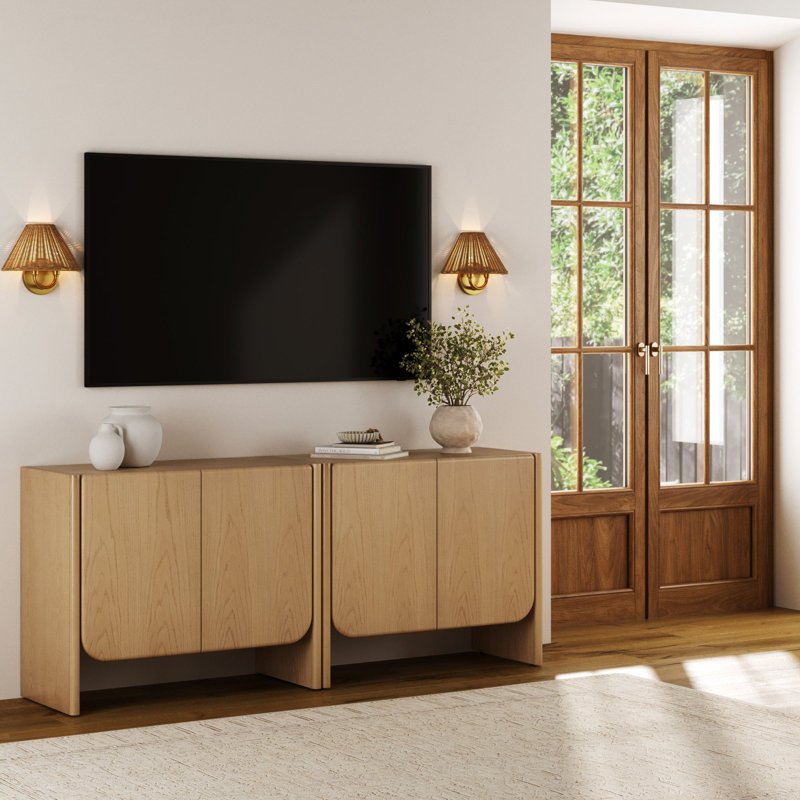 Armoire de rangement arquée pour hall d'entrée, Chêne brut, H 32 po x l 76 po x P 17 po, 2