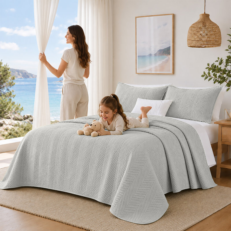 Couvre-lit matelassé léger Imperial, Très grand (106 po x 96 po), Gris