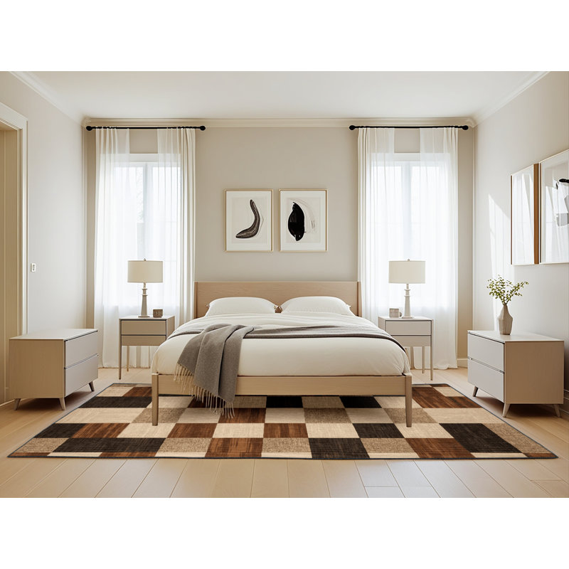Machine Washable Botanical Brown Area Rug, Rectangle 5' x 8'