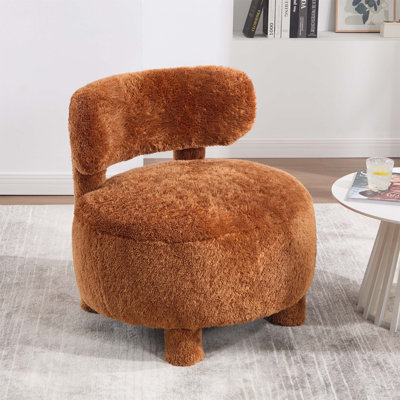 Chaise d'appoint sans accoudoirs en fourrure avec dossier incurvé et pieds en bois massif pour le confort et le style dans n'importe quelle pièce