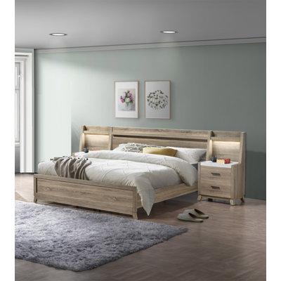 Mobilier de chambre à coucher rustique moderne en bois naturel avec cadre en bois naturel de 1 lit grand format