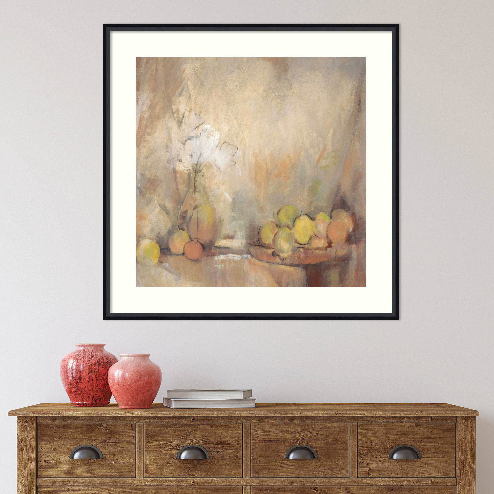 Still Life With Fruit In Study by Tim O'Toole, Black Framed Paper, 33" H x 33" W