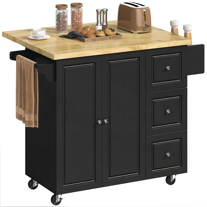 Solid Wood Top Kitchen Island, Black