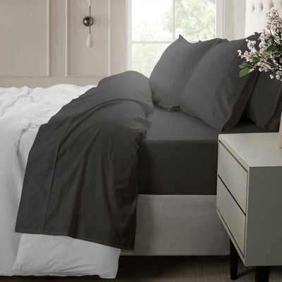 Loomsnest 100% Long Staple Cotton 400 Thread Count Sateen Sheet Set, Wrinkle Resistant, Deep Pocket, Fits up to 18", Queen, Dark Gray