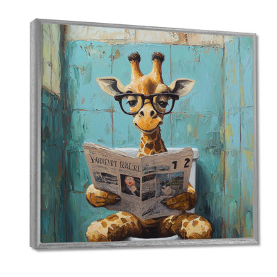 Kenaniah girafe lisant les nouvelles dans la salle de bain - art mural girafe