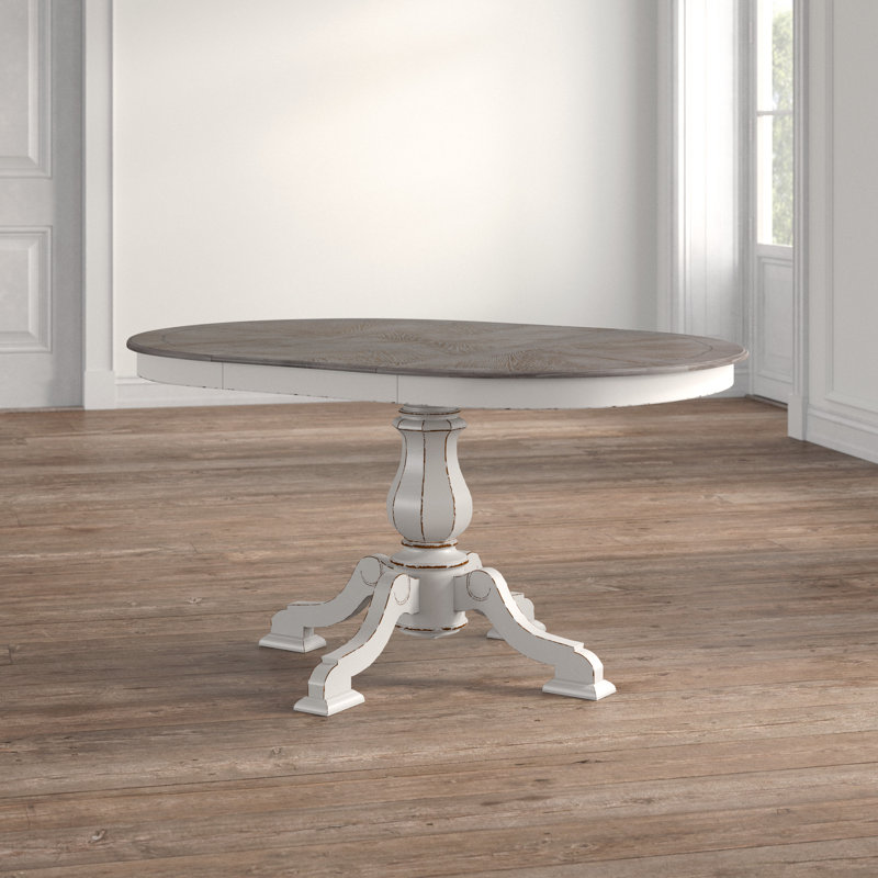 Colne 30" Counter Height Extendable Poplar Solid Wood Pedestal Dining Table, Gray Top/Gray Base