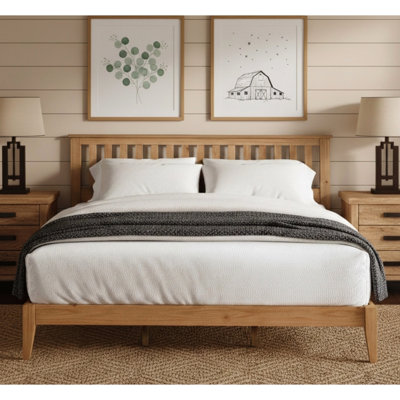 Très grand lit à panneau très grand Mission, bois massif et bois d'ingénierie, finition brun moyen, système de lattes, adhésif antidérapant, fabrication en bois de style support central des traverses latérales, ton, système pour matelas direct