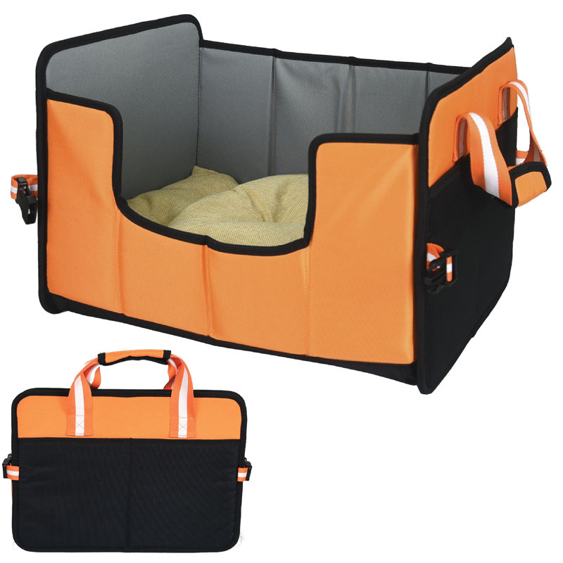 Small Orange Nylon Folding Travel Pet Bed