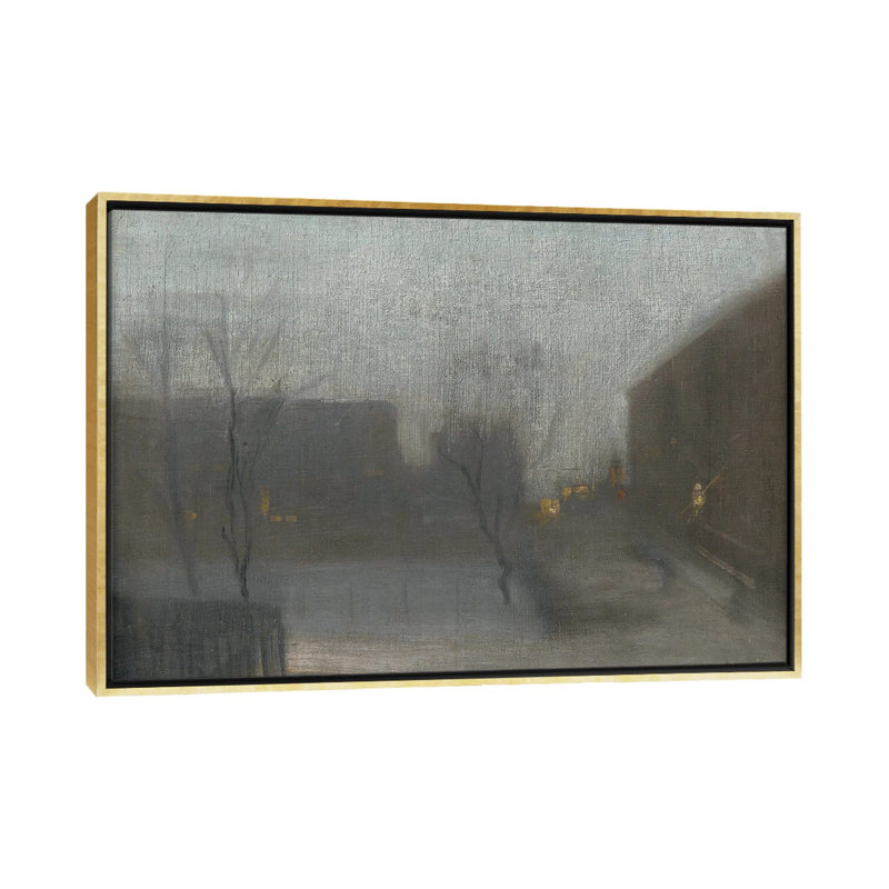 Nocturne Trafalgar Square Snow - reproduction d'art murale - toile encadrée, 18 po x 26 po, Toile avec cadre, Doré