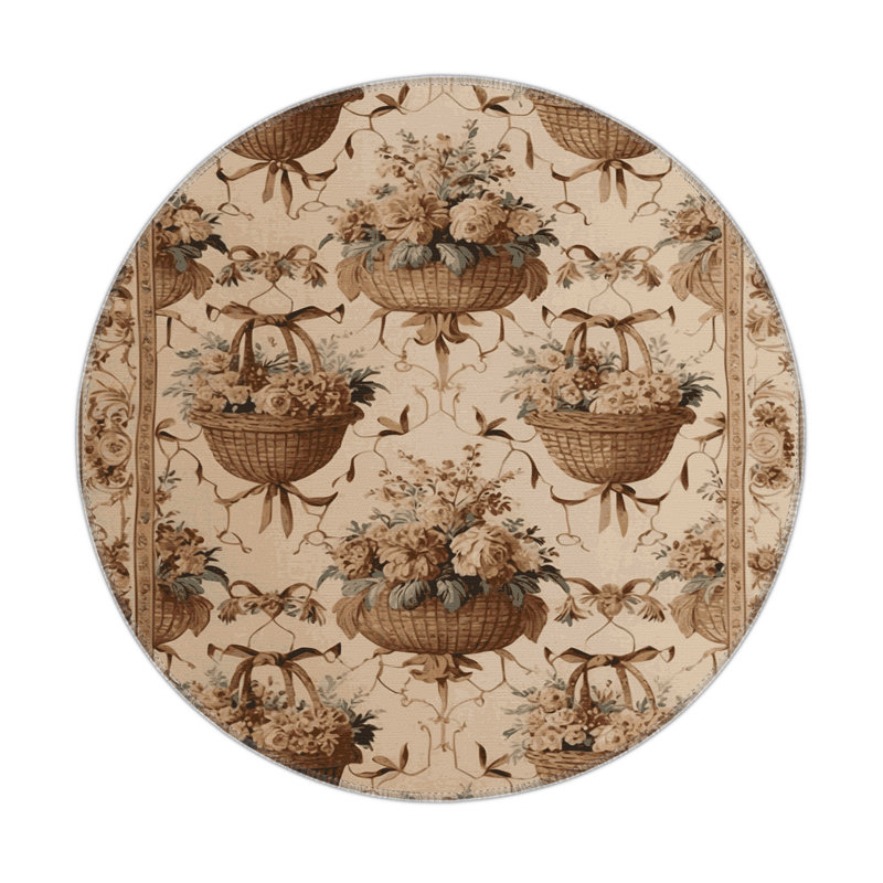 French Brown Indoor and Outdoor Area Rug, Round 5'