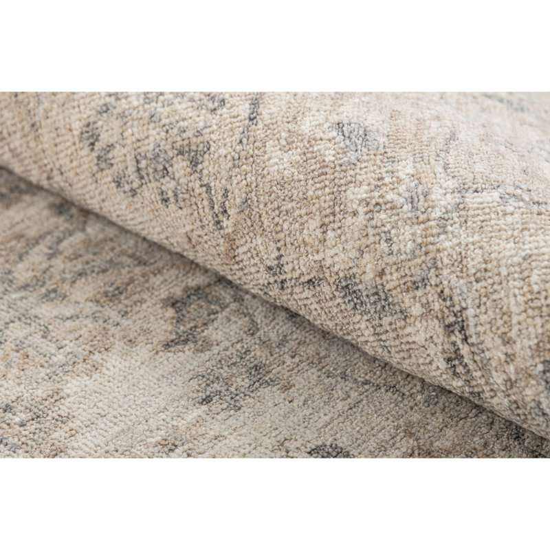 Hand Knotted Area Rug in Ivory And Grey, Round 6'
