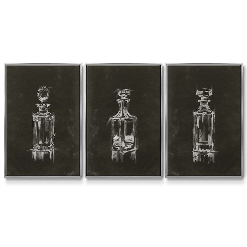 Crystal Barware I - Ensemble de 3 reproductions de cadres photo sur toile, H 27 po x l 54 po, Argent