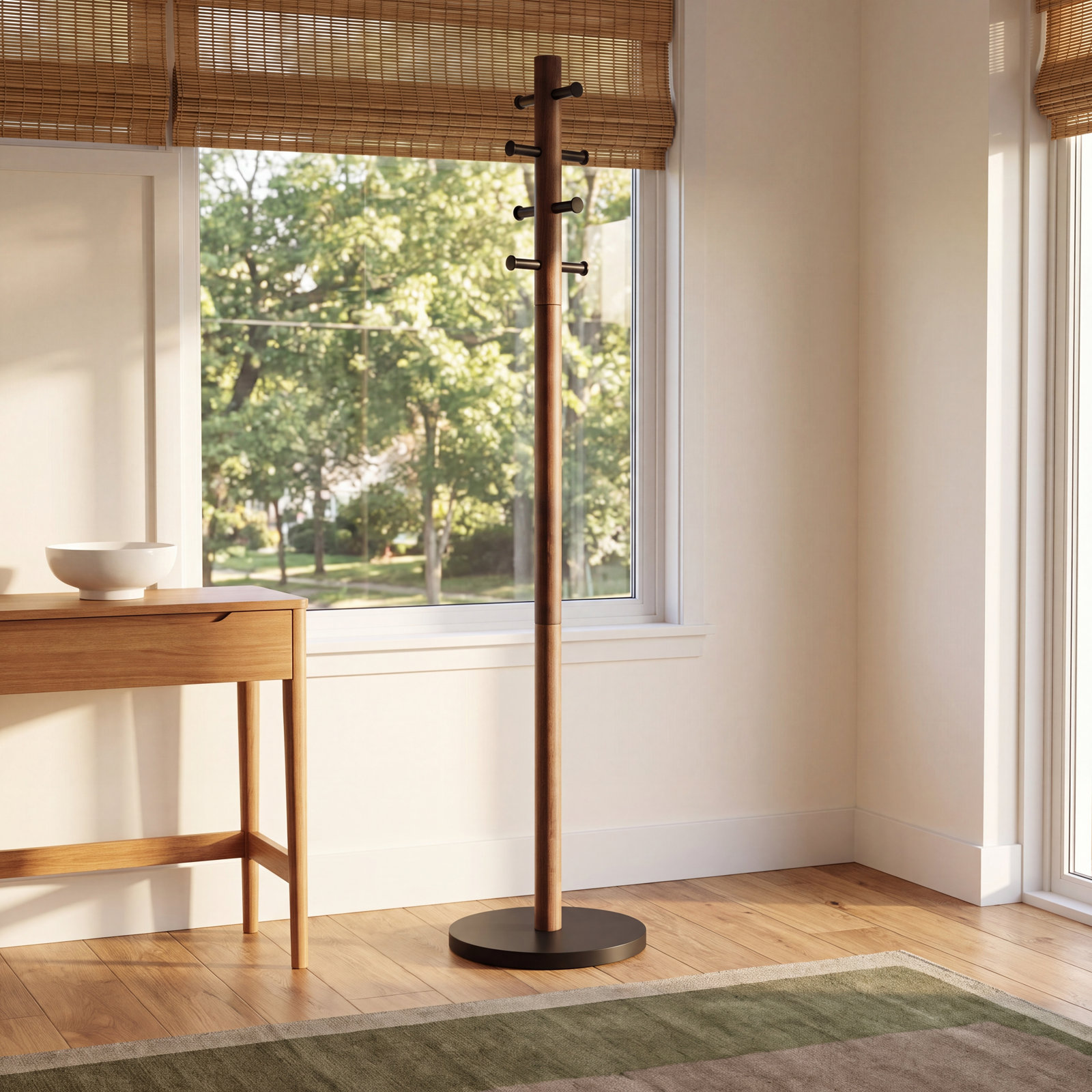 8 - Hook Freestanding Solid Wood Coat Rack, Black