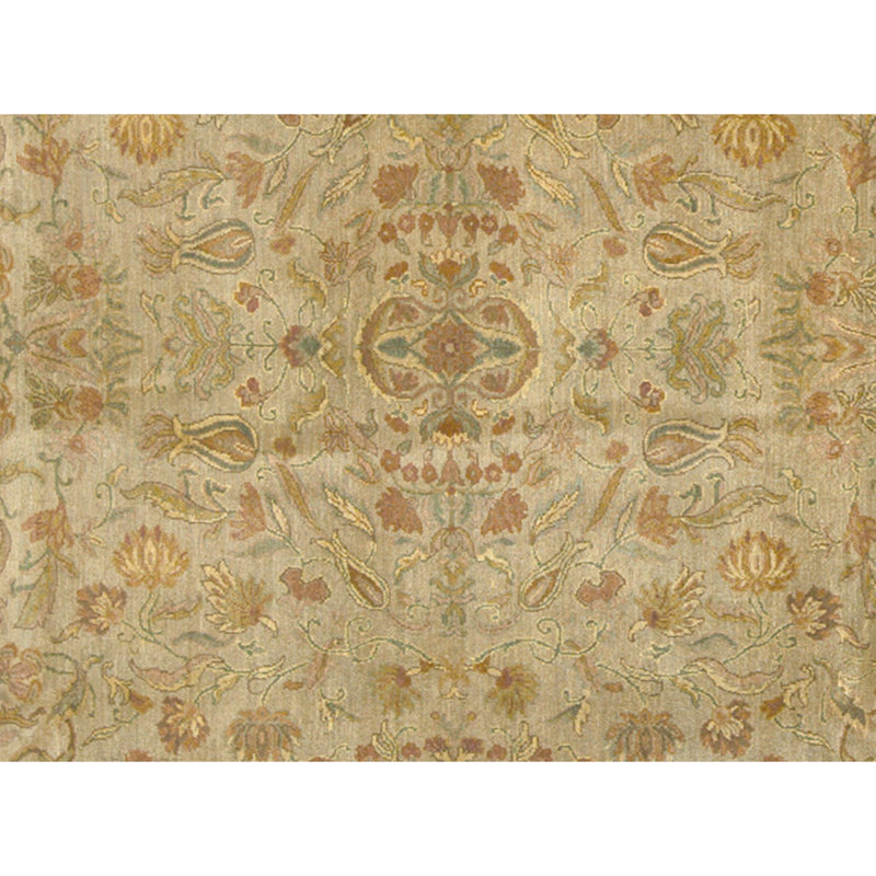 Hand Knotted Wool Oriental Area Rug in Green And Brown