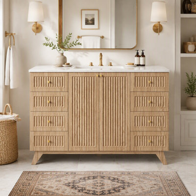 Single Sink Bathroom Vanity with SMC Top, MDF Cabinet, Soft Close Doors, and Freestanding Modern Storage