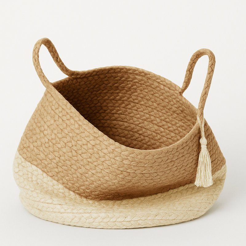 Handmade Natural Jute Relaxed Storage Basket, 19" H x 19" W x 19" D, Tan/Blue