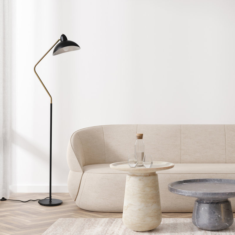 Swoop 69 in. Modern LED Adjustable Floor Lamp with Black Metal Bowl Shade and Gold Accent, Bulb Included