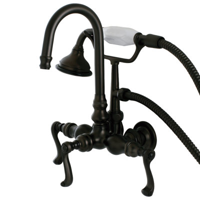Kingston Brass Royale Three-Handle 2-Hole Tub Wall Mount Clawfoot Tub Faucet with Hand Shower