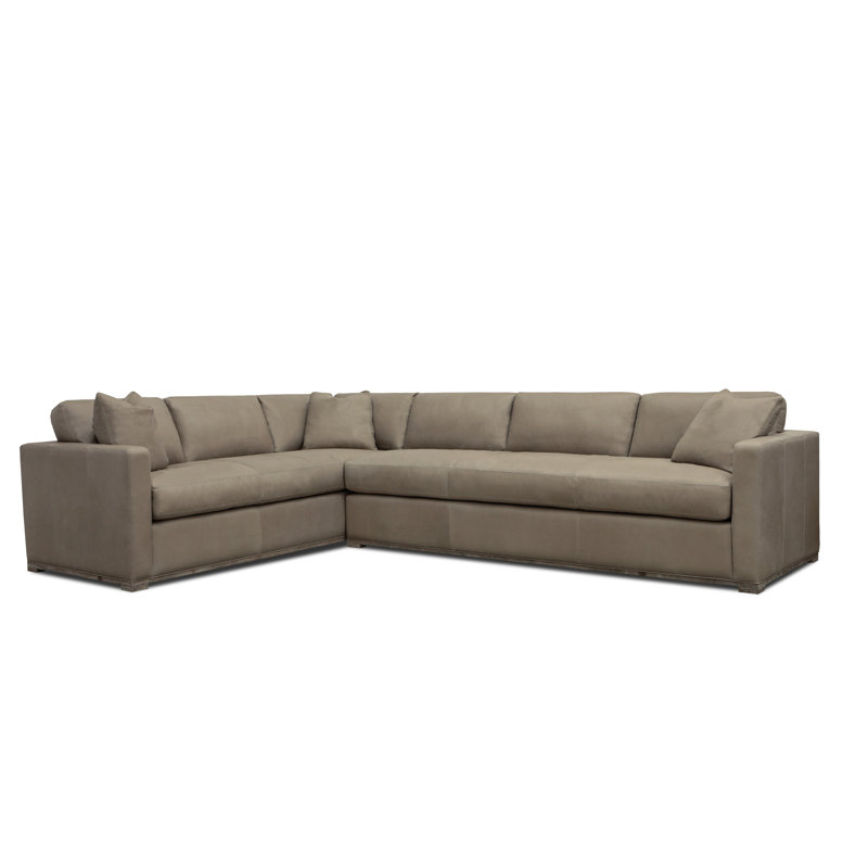 Canapé modulaire de coin en cuir véritable 102 "Malibu, Orienté à gauche (vu de face), Cuir véritable cendré Verdecca