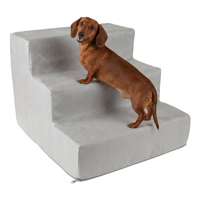 Escalier pour animal de compagnie 4 marches avec housse amovible en microfibre (gris)