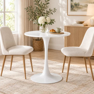 Table d'appoint ronde blanche moderne Mid-Century, dessus en MDF de 24 po avec base en acier élégante pour la cuisine et la salle à manger