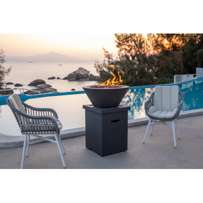 Portland 27" Round Concrete Fire Bowl With Propane Tank Cover Stand
