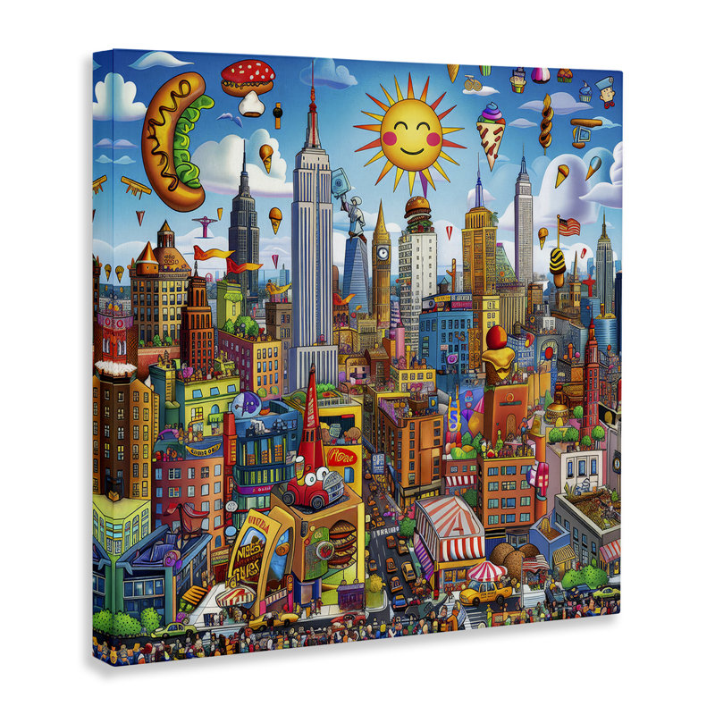 «Fun Zany Cityscape», art mural sur toile par Ray Powers, H 36 po x l 36 po