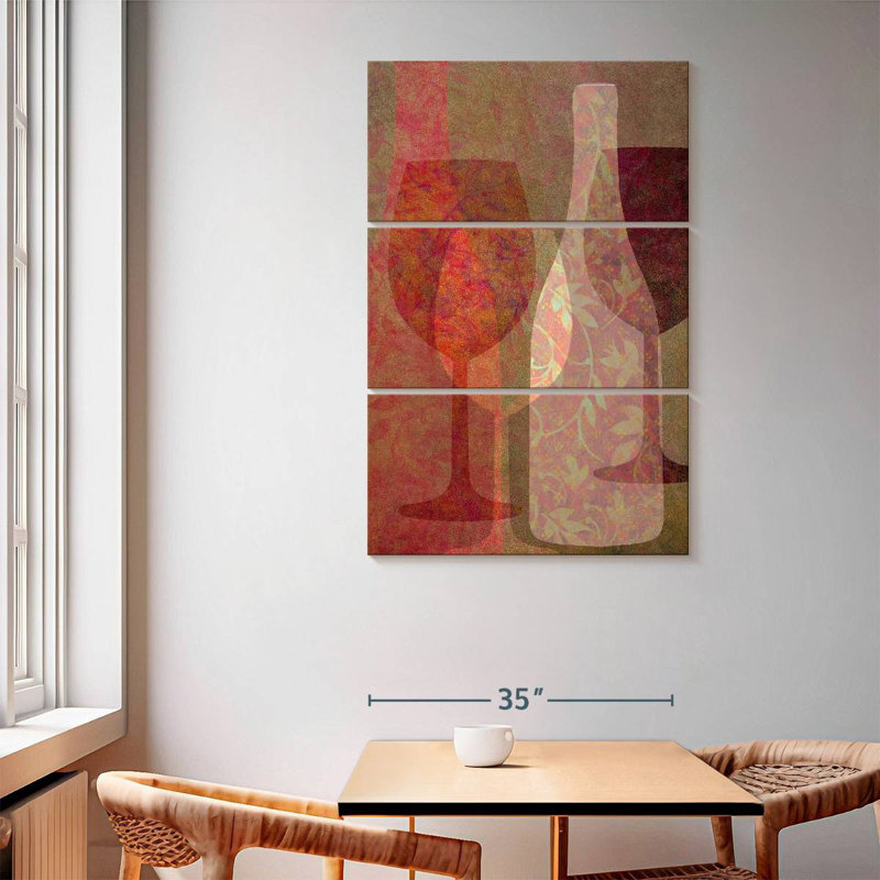 Yarlin, bouteille de vin et verres, H 65 po x l 42 po