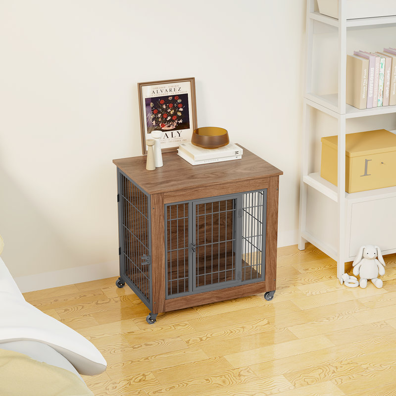 Caisse pour chien robuste et robuste, structure en acier, style bois moderne