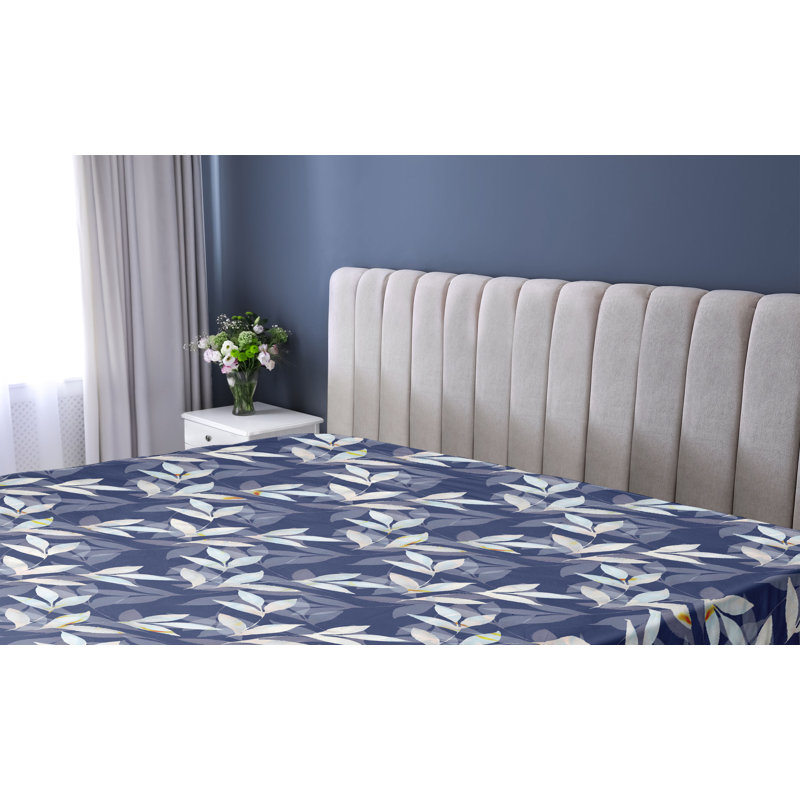 Ambesonne Leafy Design Fitted Sheet Autumnal Leaves Art TwinXL Size Dark Lavender Ivory, Twin Fitted Sheet