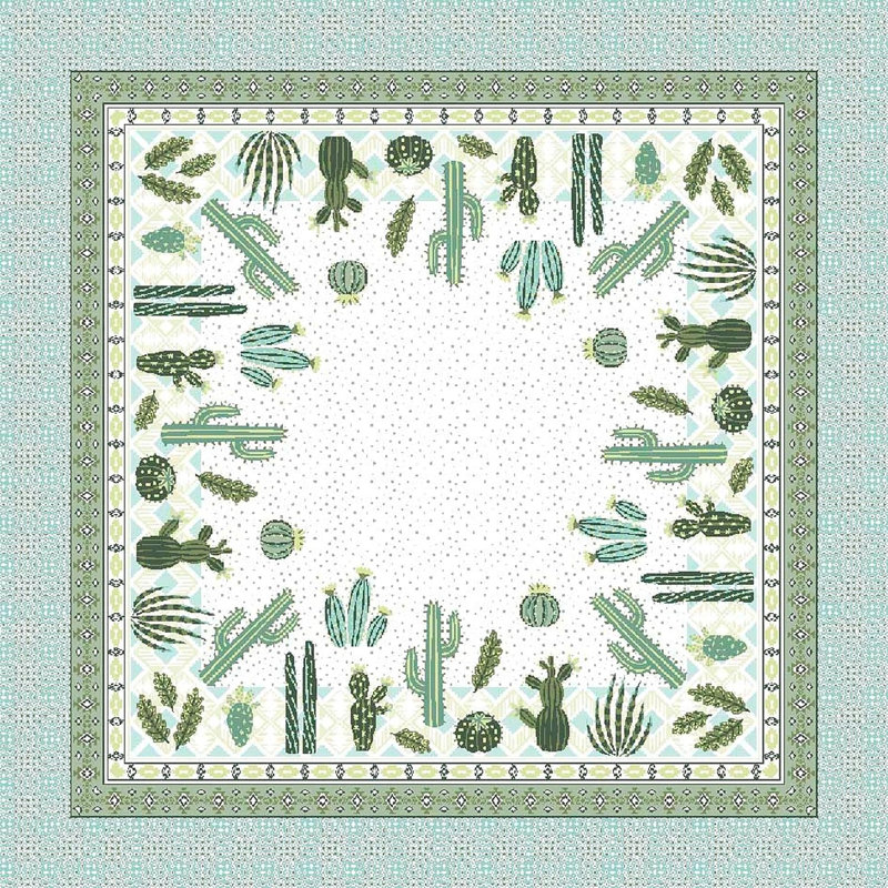 Plateau de table avec imprimé tropical dans les tons de vert. Taille 40 pouces carrés, Cactus