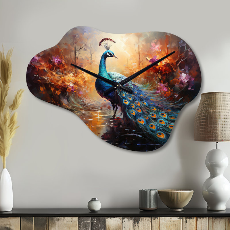 Peacock Expressionist Portrait II - Cloud Shape  Peacock 3D Wall Clock, Small