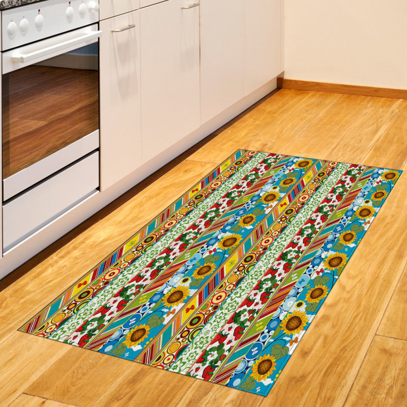 Tapis décoratif rayé en fibre de polyester à haute densité, Rectangle 2 pi 7 po x 5 pi