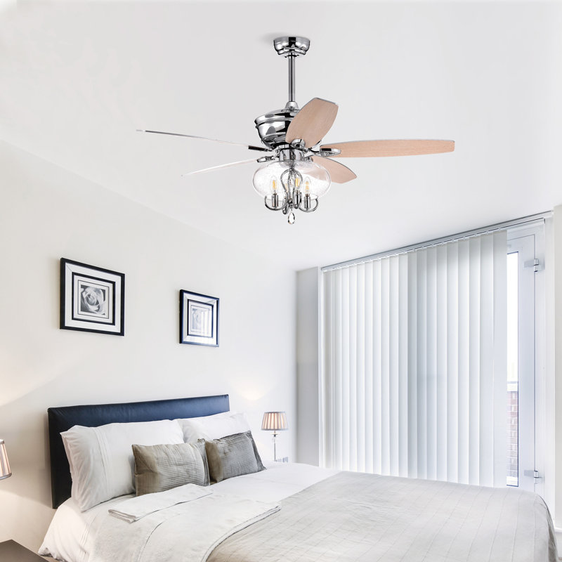52" chandelier fan with remote, classic, glam, traditional, transitional for home, kitchen, dining room, guest room, living room, chrome
