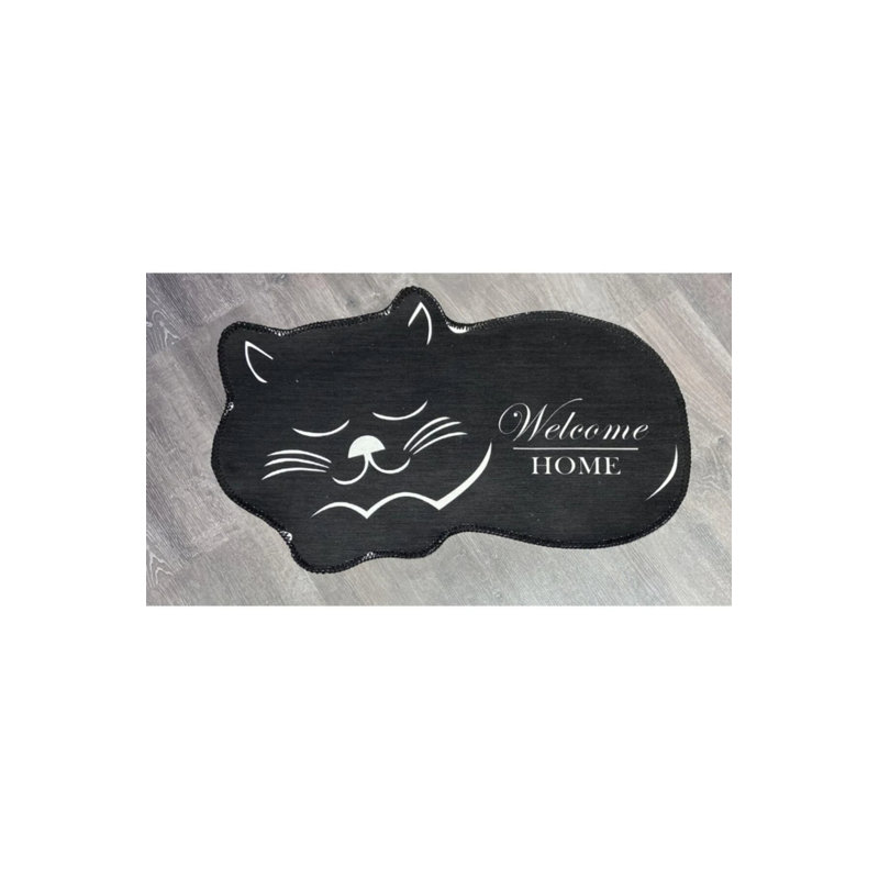 Black And White Cat Pattern Decorative Washable Carpet, Novelty 2'8" x 2'8"