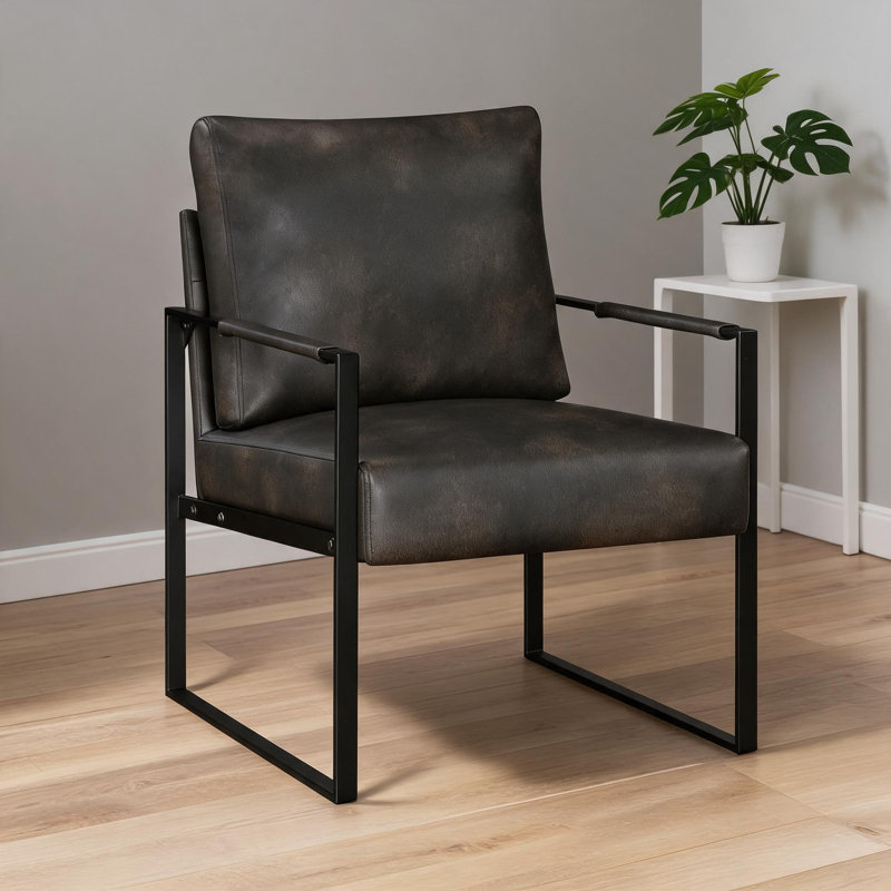 Fauteuil d'appoint compact en similicuir gris doux pour salon, chambre à coucher, bureau, style moderne