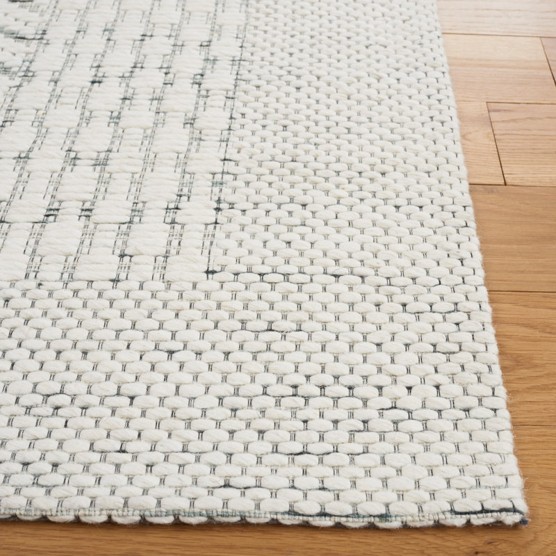 Manya Striped Handwoven Wool/Polyester Area Rug in White, Rectangle 3' x 5'
