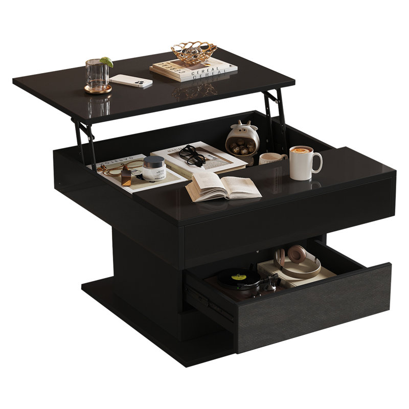 Lift Top Frame Coffee Table with Storage, Black