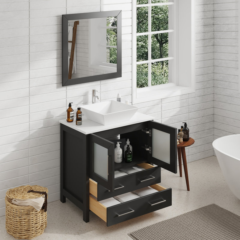 Ensemble de meuble-lavabo simple avec miroir , Espresso, 36" l