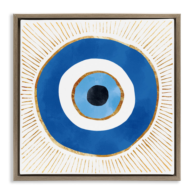 Rayons rayés «Evil Eye», H 18 po x l 18 po, Cadre flottant orme Montalcino