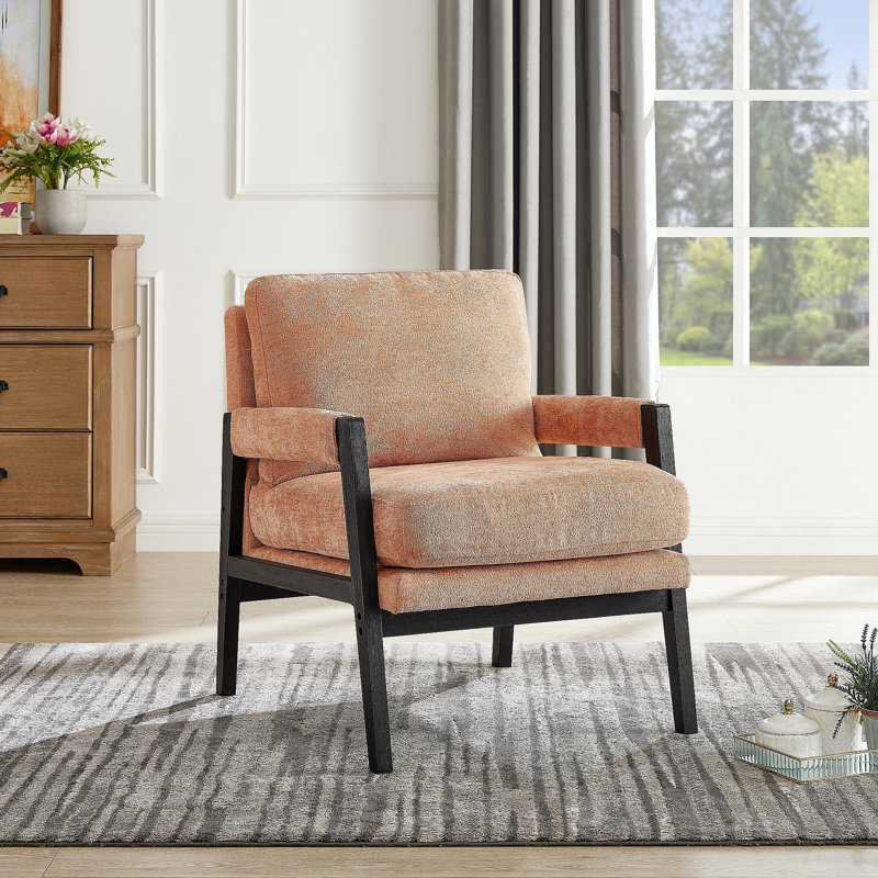 Kelly Mid-Century Modern Chenille Upholstered Accent Armchair, Orange