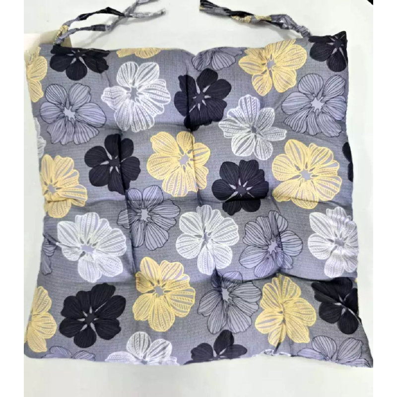 chair Pad Check Coffee, 6, Grey Floral 2, Polyester