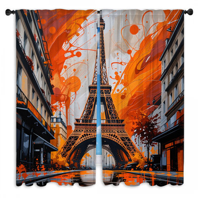 Eiffel Tower Window Curtains Architecture Sheer & Room Darkening - 2 Panels
